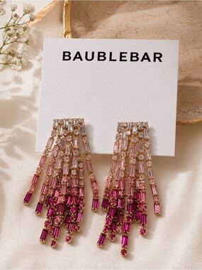 BaubleBar Crystal Fringe Statement Earrings Pink Ombre